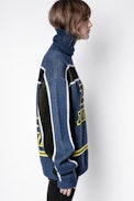 Pull D-Roy Biker - Pull bleu en laine femme style biker