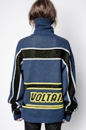 Pull D-Roy Biker - Pull bleu en laine femme style biker
