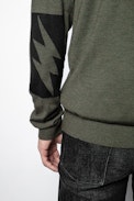 Clash Patch Cardigan - Men’s green cardigan.