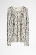 Pull Reglis Python Print Cachemire - Pull blanc femme, imprimé, en cachemire plume.