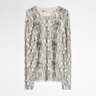 Pull Reglis Python Print Cachemire - Pull blanc femme, imprimé, en cachemire plume.