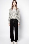 Pull Reglis Python Print Cachemire - Pull blanc femme, imprimé, en cachemire plume.