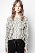 Pull Reglis Python Print Cachemire - Pull blanc femme, imprimé, en cachemire plume.