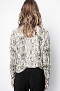 Pull Reglis Python Print Cachemire - Pull blanc femme, imprimé, en cachemire plume.