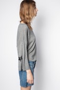 Pullover Flint Patch Kaschmir - Grauer Damenpullover aus Feder-Kaschmir.