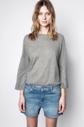 Pullover Flint Patch Kaschmir - Grauer Damenpullover aus Feder-Kaschmir.