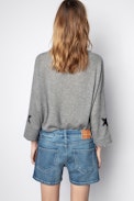 Pullover Flint Patch Kaschmir - Grauer Damenpullover aus Feder-Kaschmir.