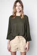 Flint Patch Cachemire Sweater - Women’s khaki featherlight cashmere sweater.