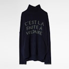 Pull Alma C'est La Faute A Voltaire - Pull bleu marine en laine mérinos femme, à message.