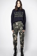 Pull Alma C'est La Faute A Voltaire - Pull bleu marine en laine mérinos femme, à message.