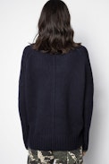 Pull Alma C'est La Faute A Voltaire - Pull bleu marine en laine mérinos femme, à message.