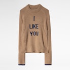 Pull Maddy I Like You - Pull marron en laine mérinos femme, à message.