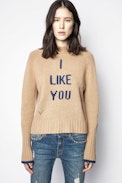 Pull Maddy I Like You - Pull marron en laine mérinos femme, à message.