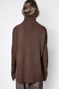 Pull Alma Coup De Coeur - Pull col roulé en mérinos marron femme, à message.
