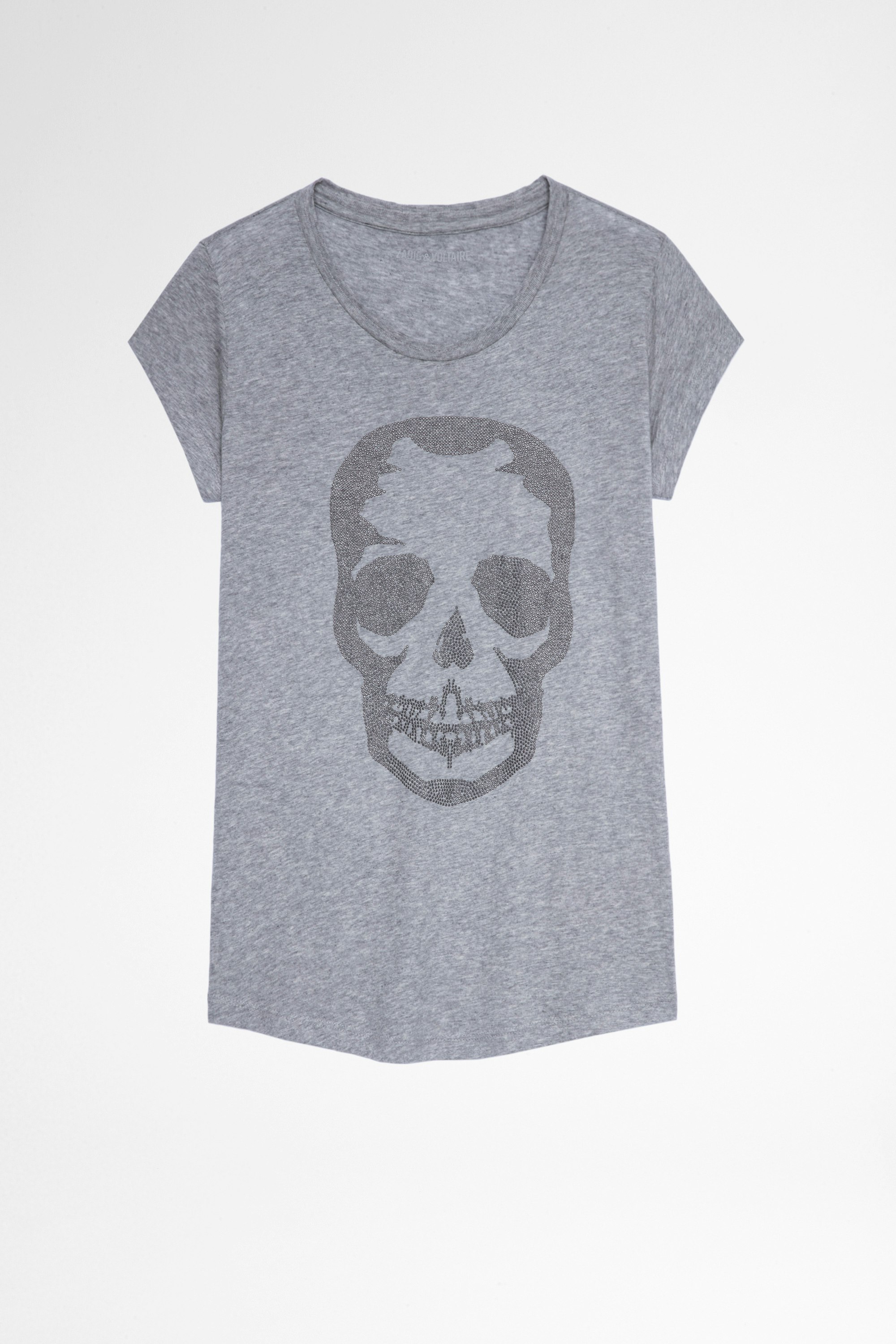 Studded Skull Skinny T-Shirt - Women's t-shirt featuring studs that form a skull design on the front.