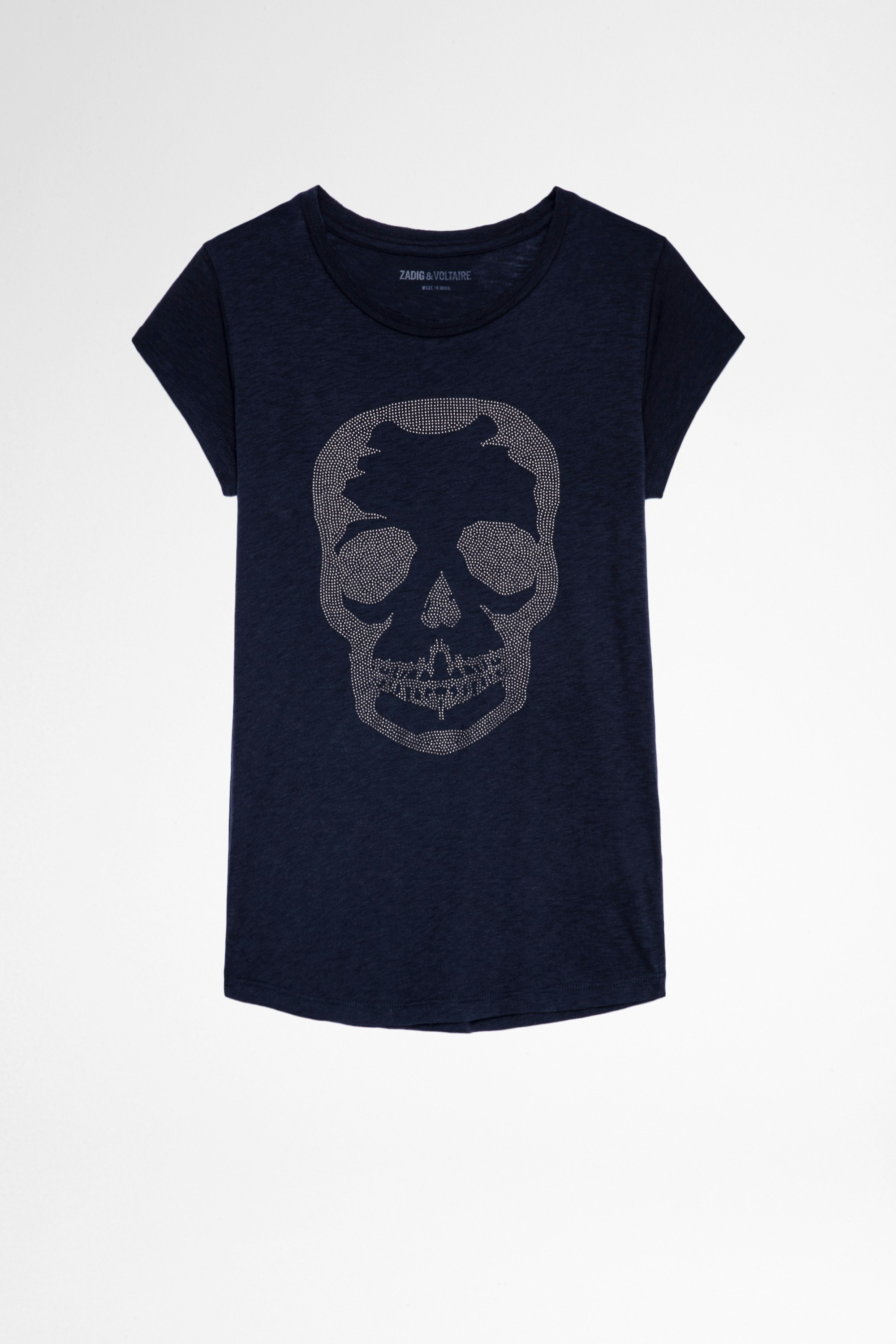 Studded Skull Skinny T-Shirt - Women's t-shirt featuring studs that form a skull design on the front.