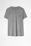 Camiseta Zoe Small Heart Iconics - Camiseta gris para mujer con bordado.
