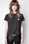 Zoe Small Heart Iconics T-Shirt - Women’s black T-shirt with embroidery.