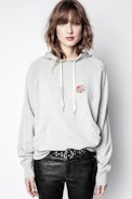 Sudadera Clipper Heart Iconics - Sudadera gris de algodón con bordado para mujer.