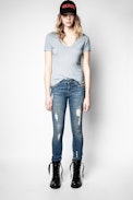 Atal Lin Henley T-shirt - Women's blue T-shirt.