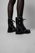 Joe Ankle Boots Leather - Women's studded smooth black leather combat boots