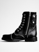 Joe Ankle Boots Leather - Women's studded smooth black leather combat boots