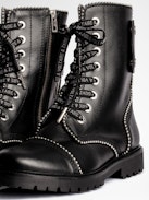 Joe Ankle Boots Leather - Women's studded smooth black leather combat boots