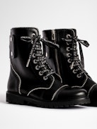 Joe Ankle Boots Leather - Women's studded smooth black leather combat boots