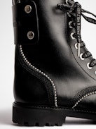 Joe Ankle Boots Leather - Women's studded smooth black leather combat boots