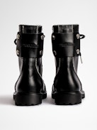 Joe Ankle Boots Leather - Women's studded smooth black leather combat boots