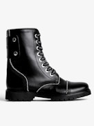 Joe Ankle Boots Leather - Women's studded smooth black leather combat boots