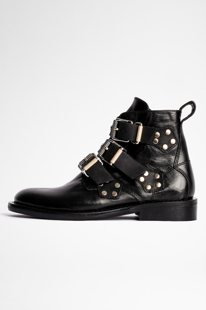 Laureen Buckle Flat Studs Ankle Boots 
