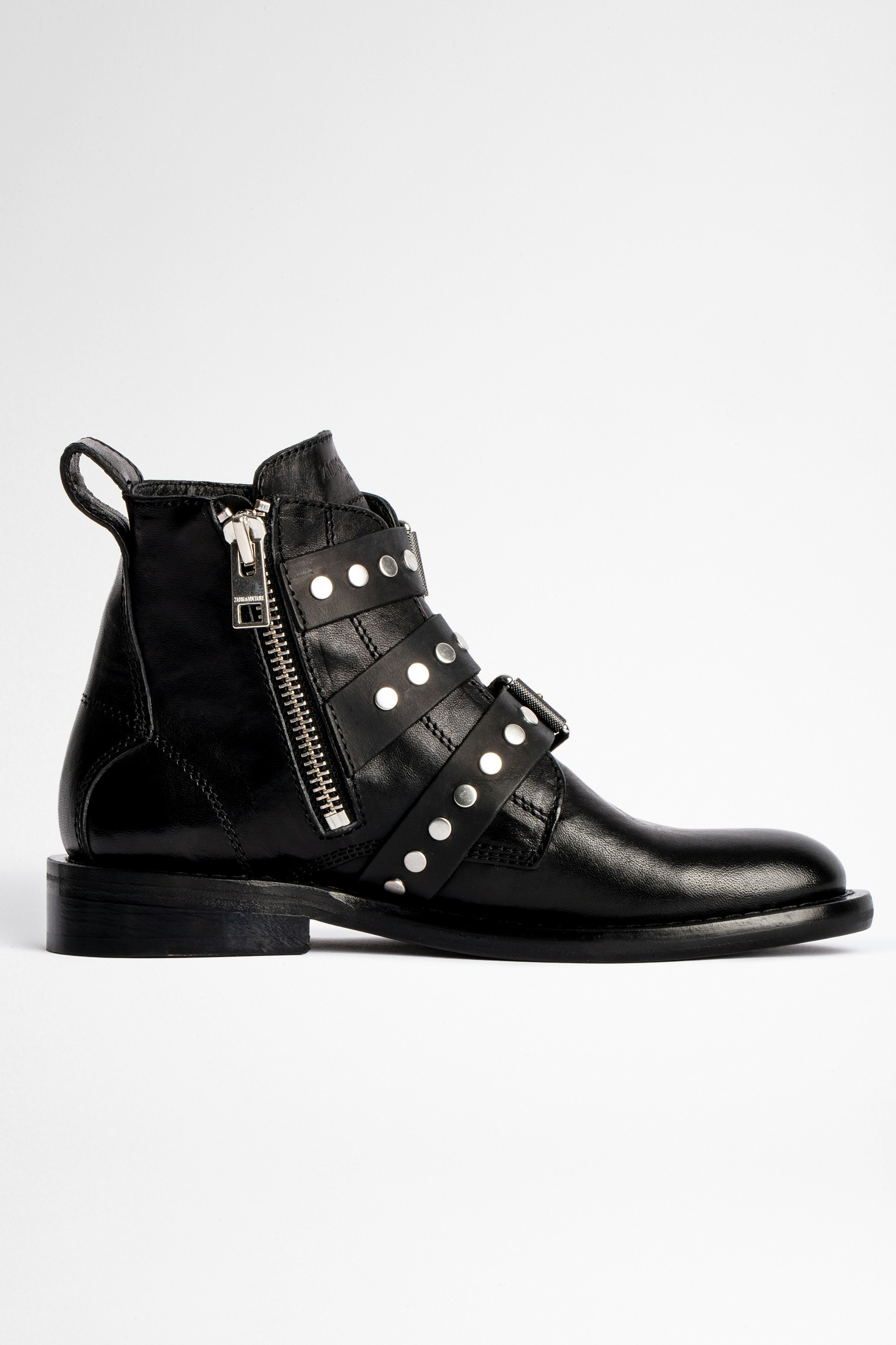 Laureen Buckle Flat Studs Ankle Boots 