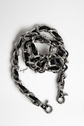 Tracolla Chaîne Et Cuir - Tracolla da donna rimovibile composta da una catena piatta e da pelle granulata intrecciate