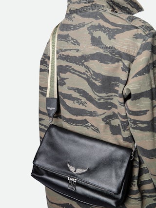 Zadig Glitter Shoulder Strap - Adjustable nylon-effect shoulder strap with leather finish and wing signatures.