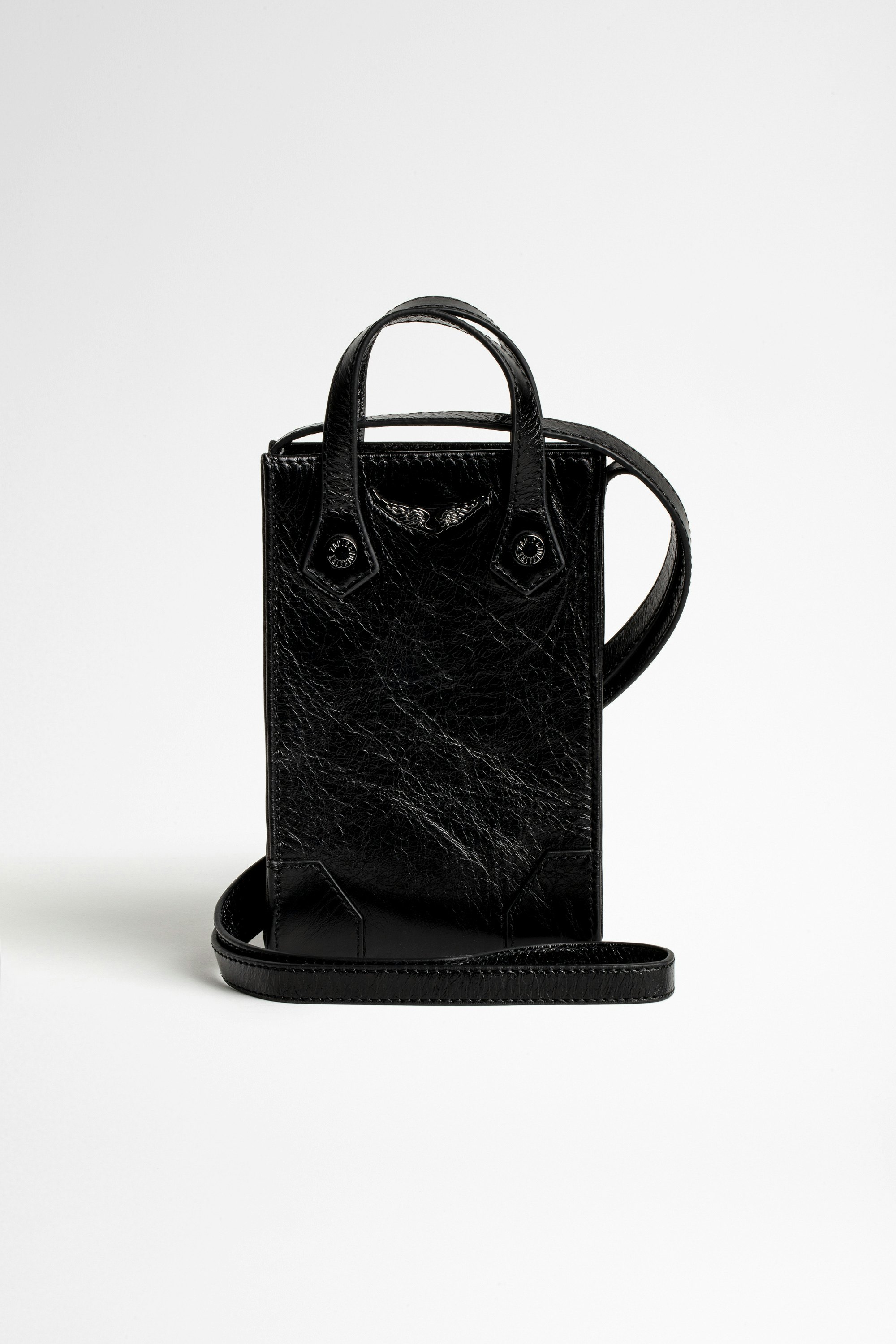 Vintage Sunny #2 Phone Pouch Black leather smartphone shoulder bag.