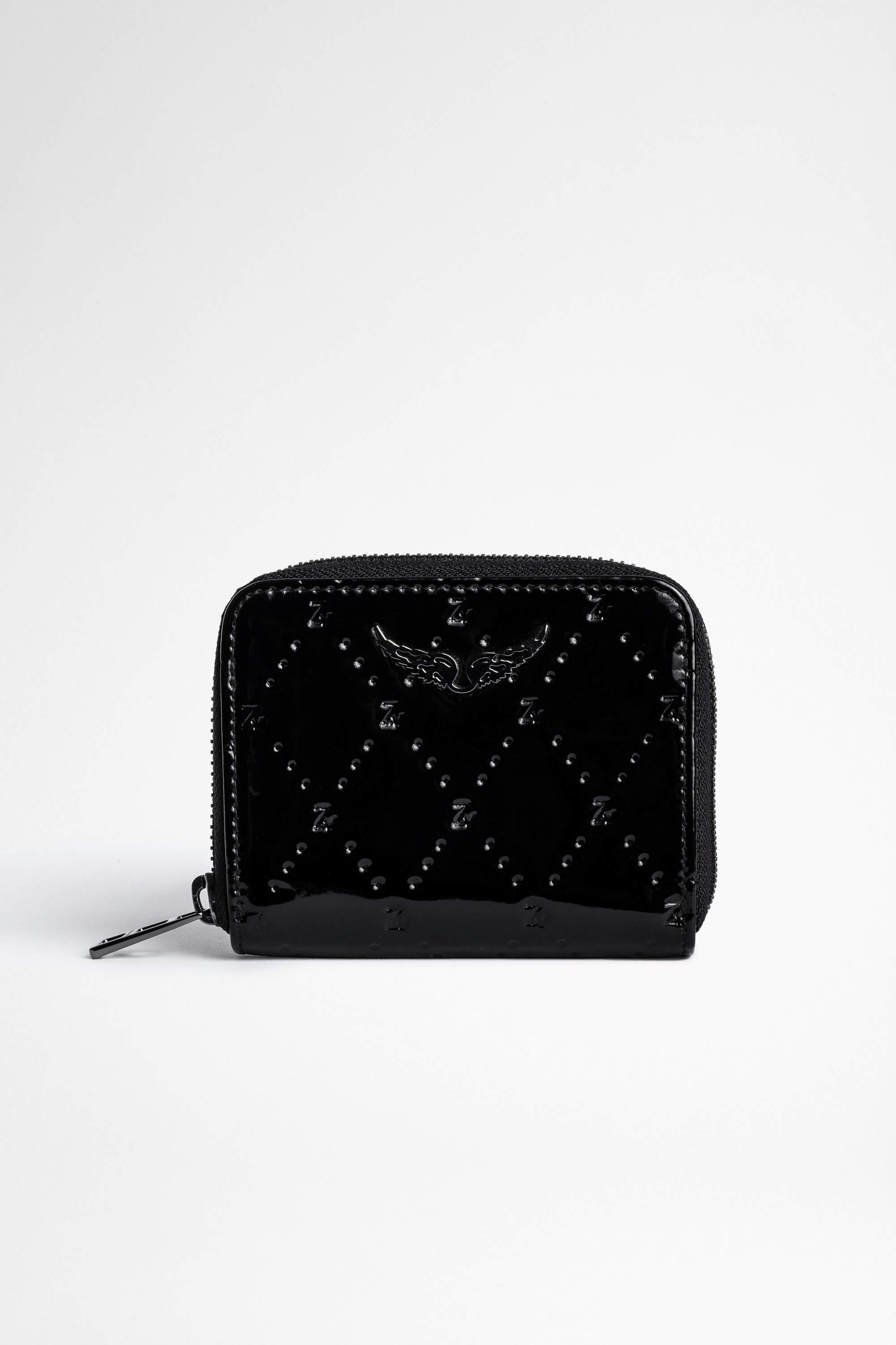 Portafoglio ZV Small Wallet Embossed Mini portafoglio in pelle nera verniciata all-over