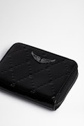 Portafoglio ZV Small Wallet Embossed - Mini portafoglio in pelle nera verniciata all-over