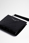Portafoglio ZV Fold Embossed - Mini portafoglio in pelle nera verniciata con bottone automatico