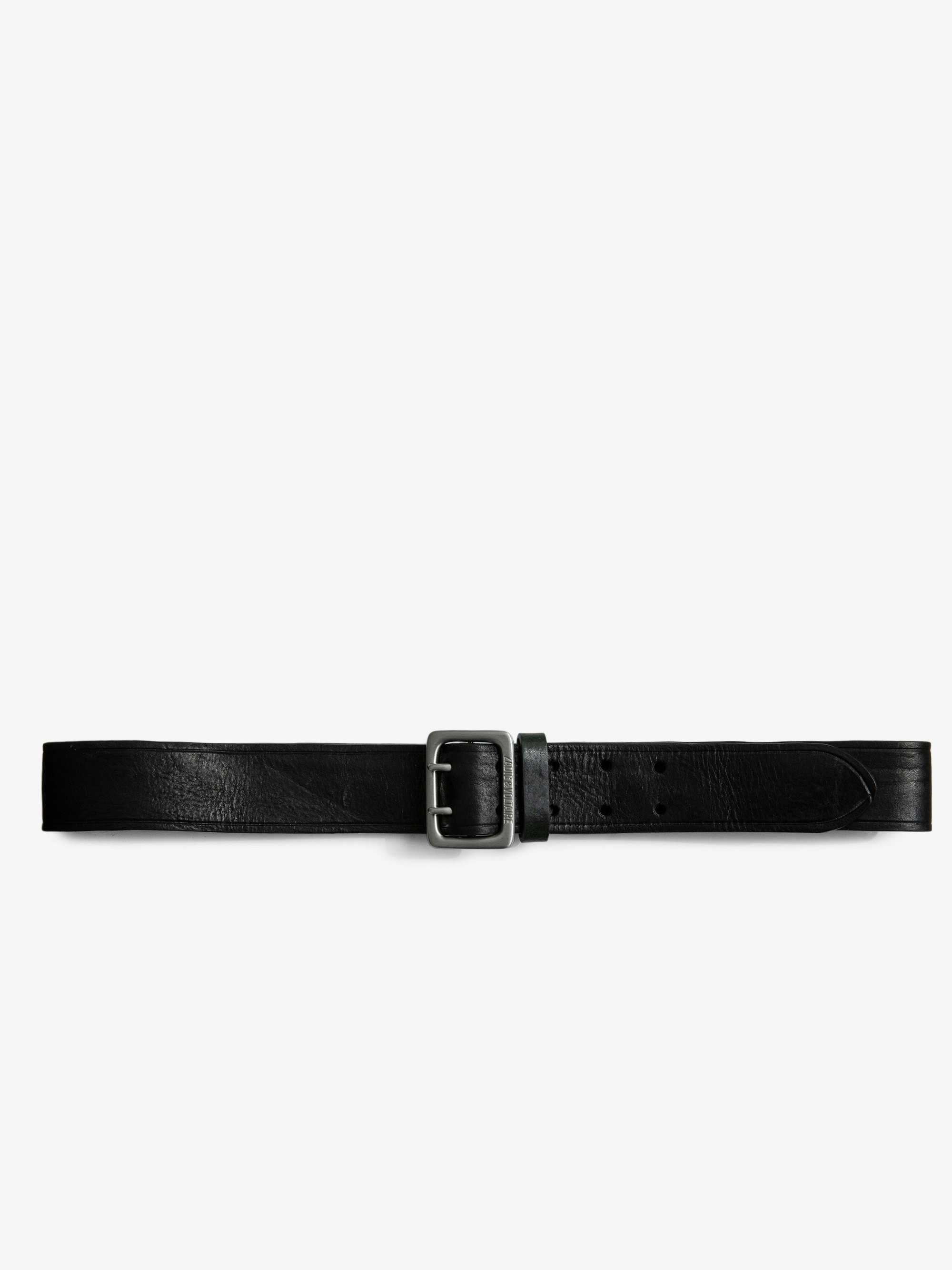 Cintura Buckley Pelle - Cintura in pelle nera con fibbia argentata uomo