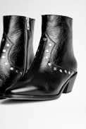 Tyler Studded Boots Leather - Women’s black studded ankle boots in vintage leather