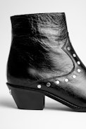 Tyler Studded Boots Leather - Women’s black studded ankle boots in vintage leather