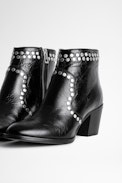 Molly Studded Boots Leather - Women’s black studded ankle boots in vintage leather
