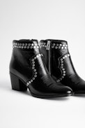Molly Studded Boots Leather - Women’s black studded ankle boots in vintage leather