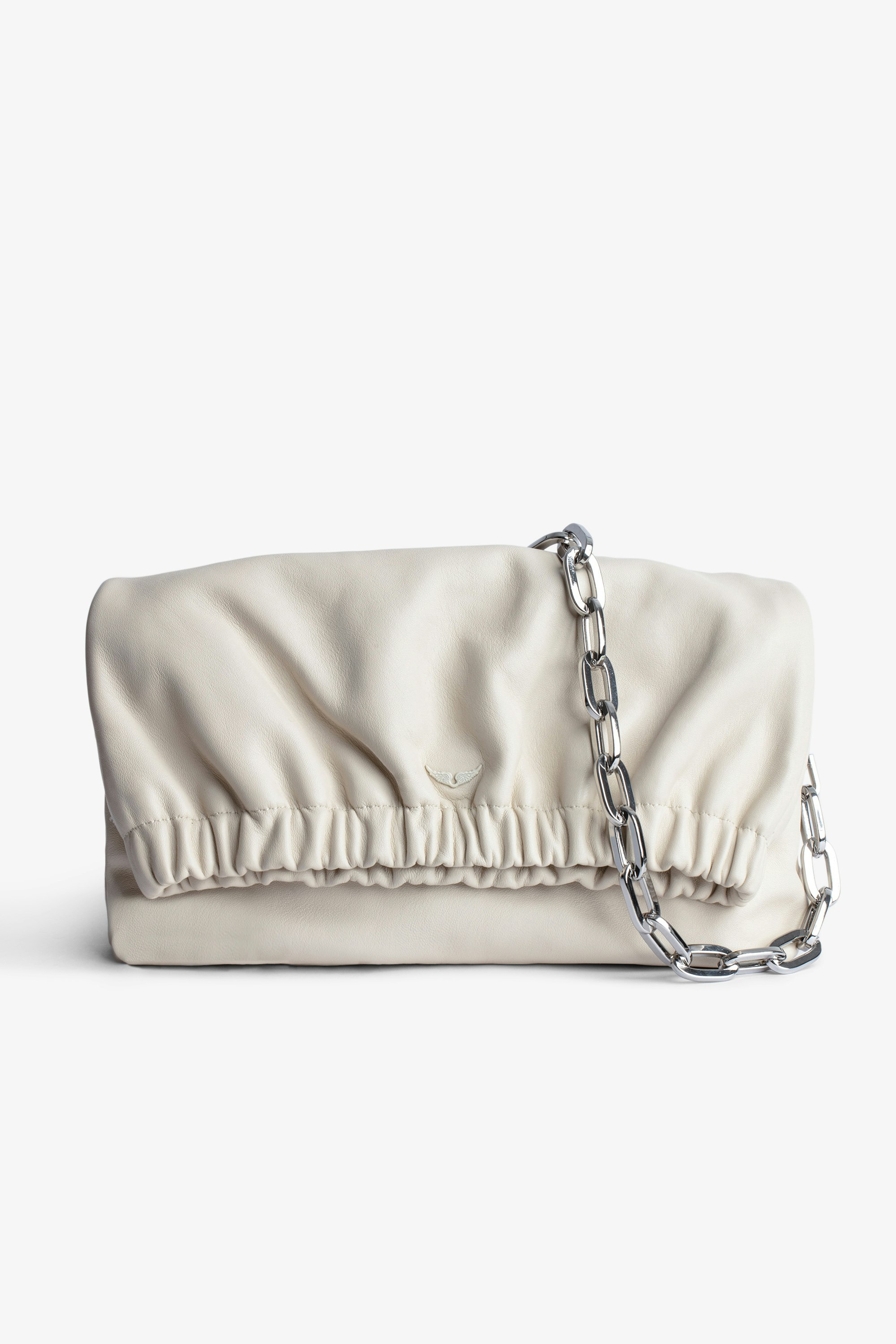 Rockyssime バッグ Women’s smooth ecru leather gathered clutch purse with gold chain
