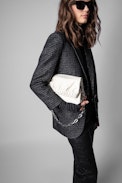 Rockyssime Bag - Women’s smooth ecru leather gathered clutch purse with gold chain