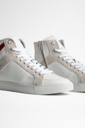 Sneakers ZV1747 High Flash Leder - Herren-Sneakers aus weißem Leder mit hohem Schaft und kontrastierendem Blitz-Einsatz