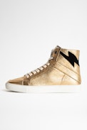 ZV1747 High Flash Metal Sneakers Leather - Women’s gold metallic leather high-top sneakers