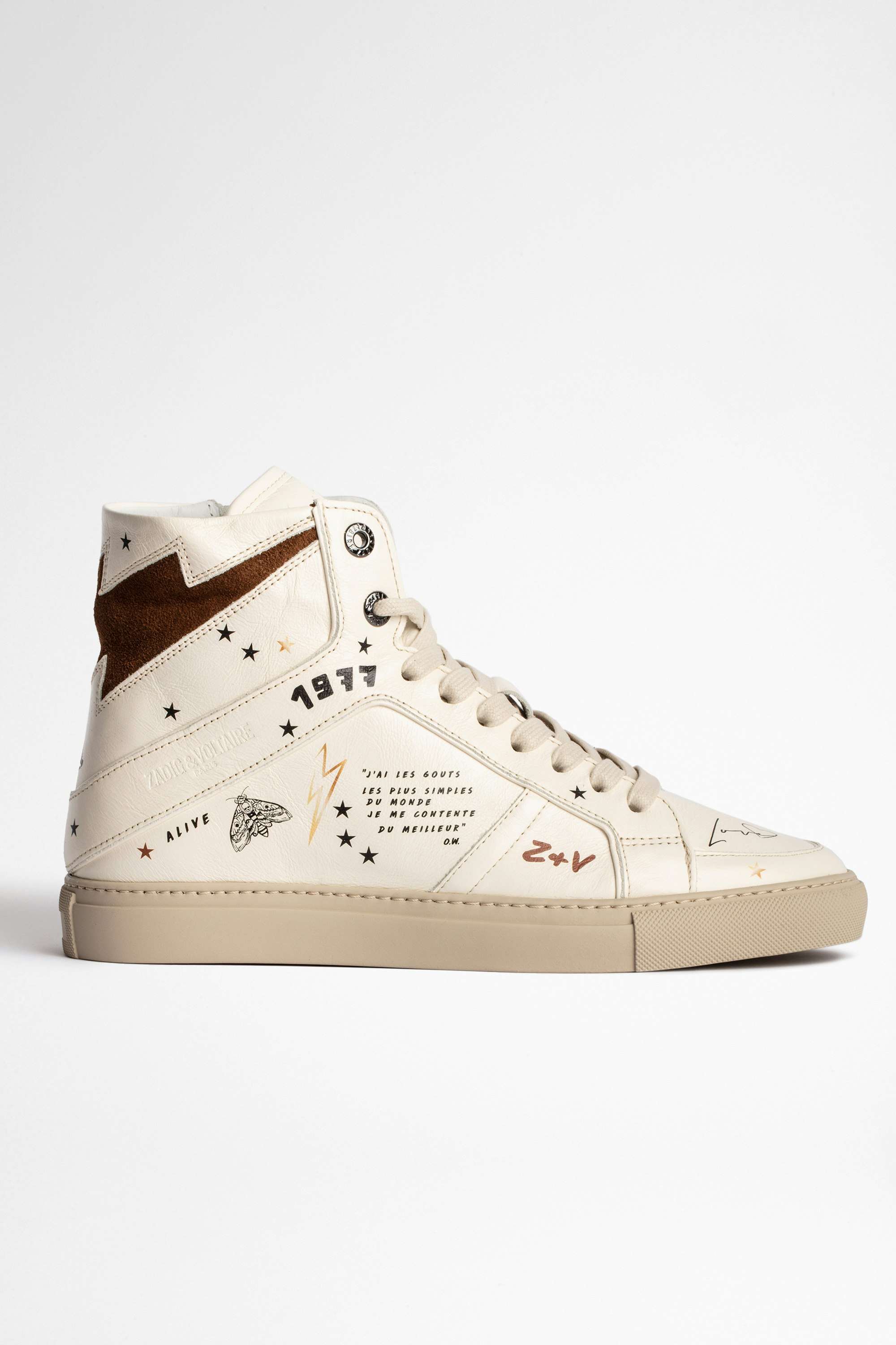 ZV1747 High Flash Crush レザースニーカー Women’s high-top sneakers in smooth white leather with screen-printed symbols