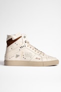 ZV1747 High Flash Crush Sneakers Leather - Women’s high-top sneakers in smooth white leather with screen-printed symbols